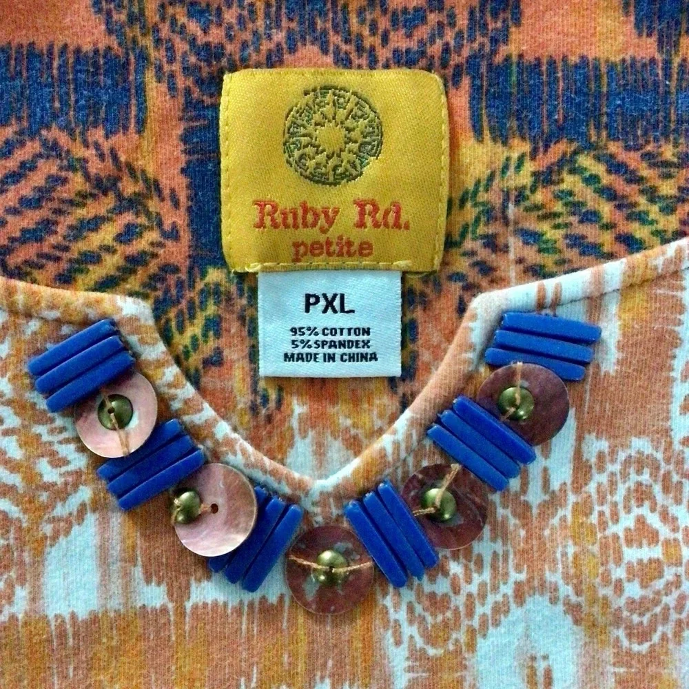 Ruby Rd. Petite Beaded Colorful 3/4 Length Sleeve Top - Size PXL - Picture 6 of 7